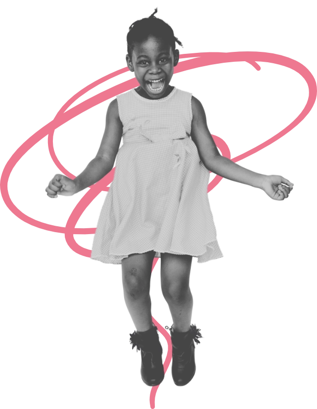 Young black girl jumping with excitement.