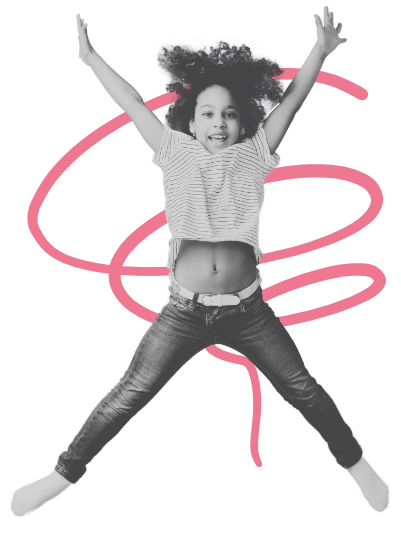 Young black girl jumping.